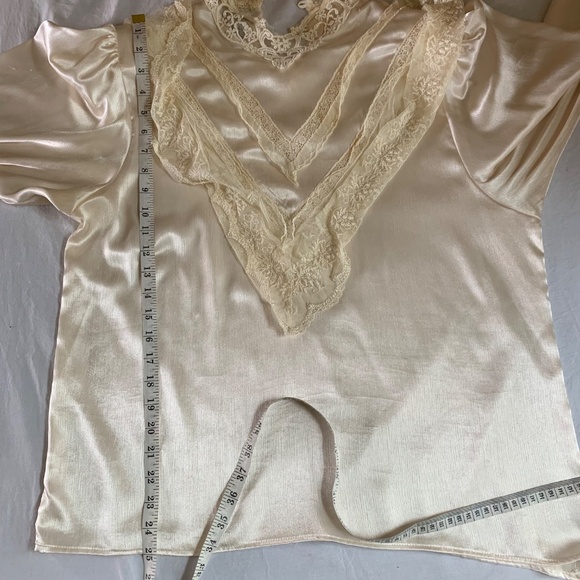 Vintage Edwardian Lace Satin Blouse Sonya Ratan San Andre Cream L - Picture 8 of 11